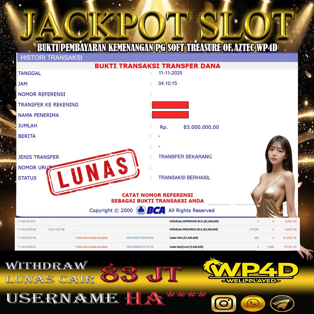 WP4D JACKPOT PG SOFT TREASURE OF AZTEC Rp.83.000.000,- LUNAS